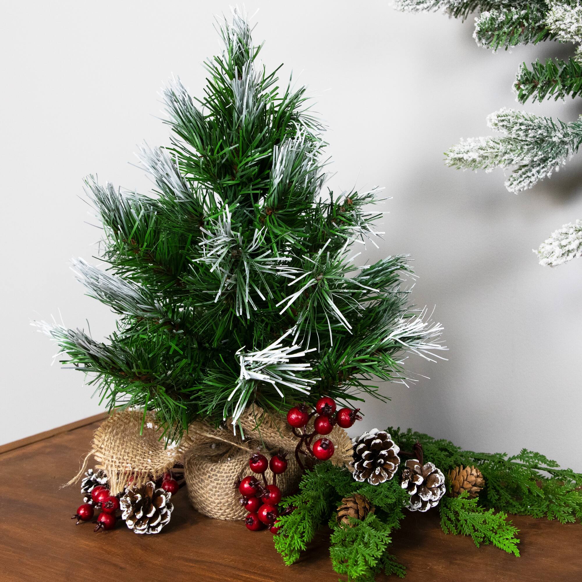14" Unlit Whitecap Pine Artificial Mini Christmas Tree in Burlap Base